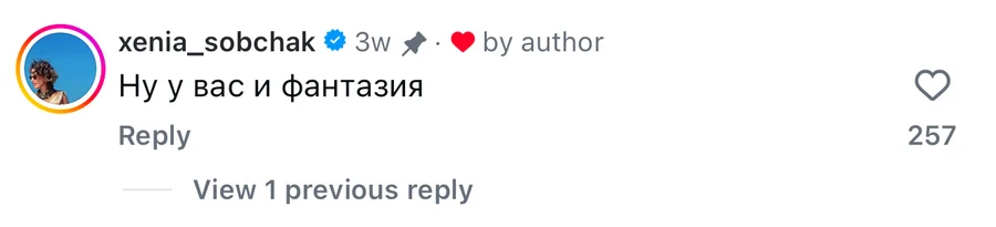 Комментарий Ксении Собчак: «Ну у вас и фантазия», 257 лайков